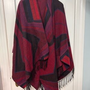 Chic Red, Burgundy, and Black Patterned Poncho